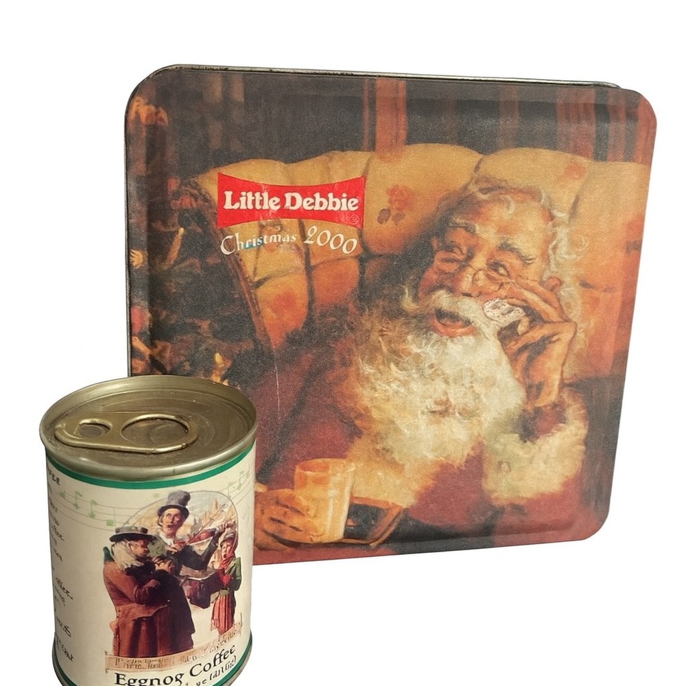 Little Debbie Christmas 2000 Santa Tin & Eggnog Coffee Tin